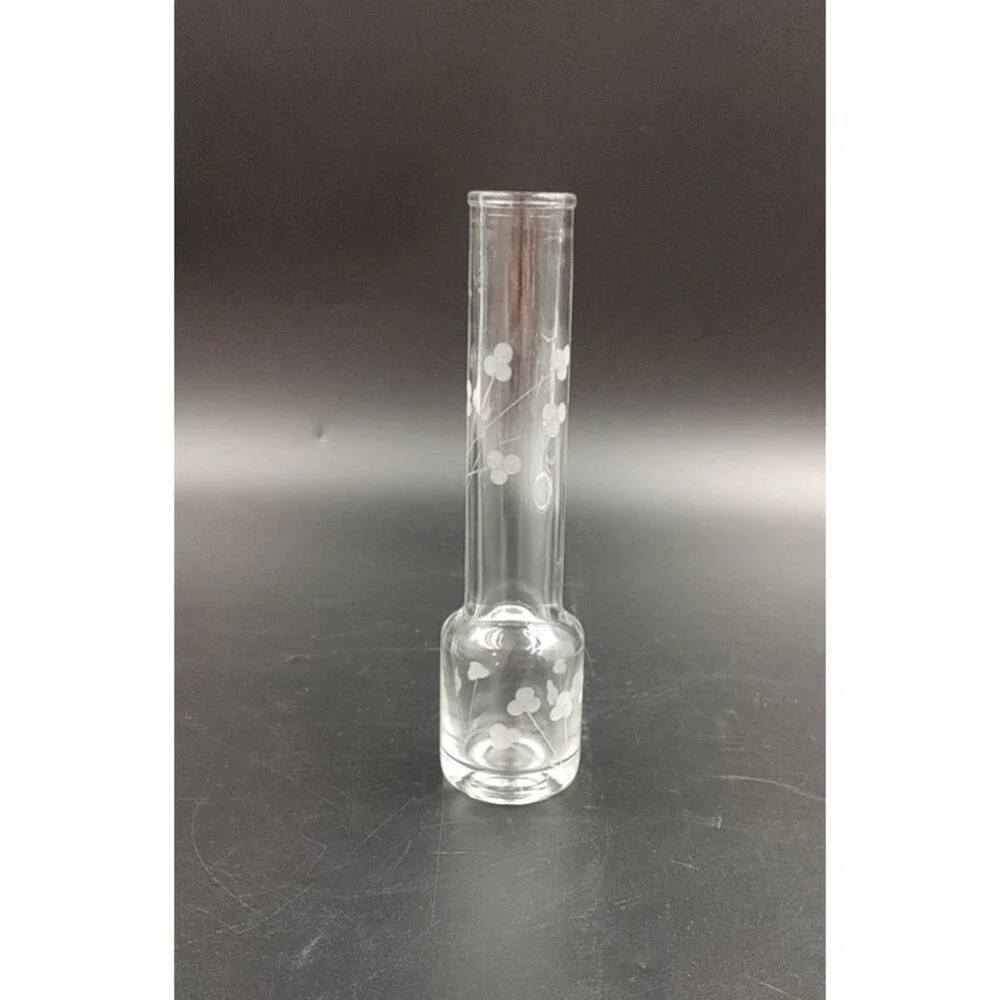 VTG Eamon Etched Clear Glass Bud Vase Clover Shamrock Ireland 6 inch